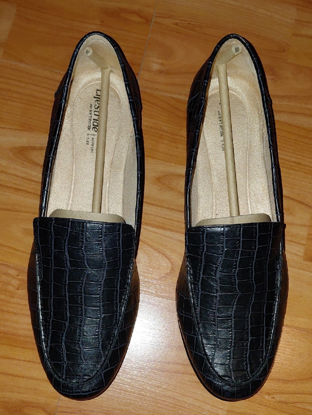 Life Stride Black Croc-Embossed Slip-On Loafers